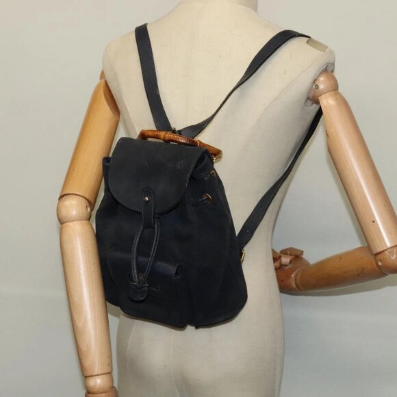 GUCCI Bamboo Backpack Suede Leather Navy Gold 003 1956 0030 Auth BA1984 main image 16